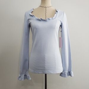Rachel Parcell Light Blue Ruffle Top